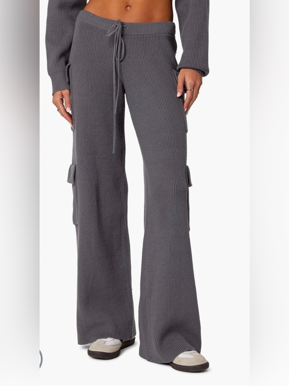 Edikted Wynter Gray Knit Cargo Pants Sz M Y2K Utility Wide Leg